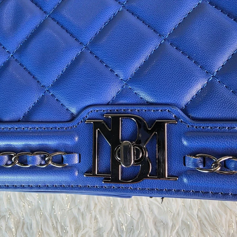 Badgley Mischka Blue Quilted Crossbody Bag BM-4152‎ Chain Trim NWT